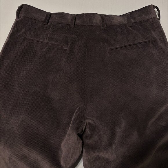 Perry Ellis Corduroy Pants Men's 34x32 Dark Brown Preppy Soft Stretch Flat Front - Picture 3 of 12